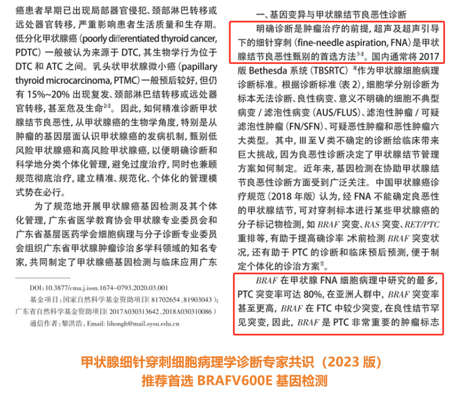 甲状腺细针穿刺细胞病理学诊断专家共识（2023版） 推荐首选